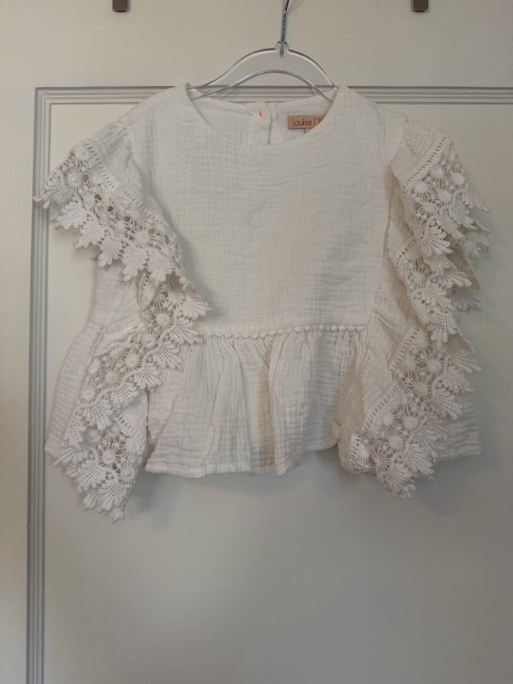 Girls' White Lace Trim Peplum Top